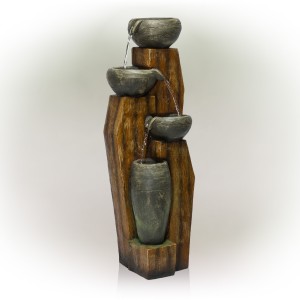 CASCADING MOSSY JARS FOUNTAIN WITH LED LIGHTS