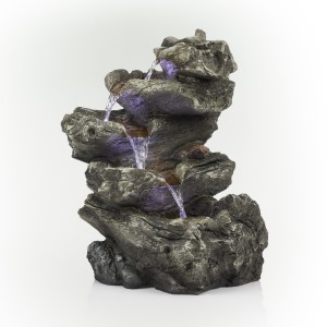 Alpine Corporation 22" Tall Indoor/Outdoor 5-Tier Rainforest Waterfall Fountain with LED Lights