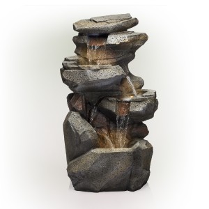 ROCK 5-TIER CASCADING FOUNTAIN WITH LED LIGHTS 