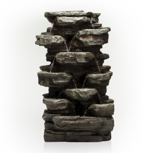 39" TALL TIERING ROCKS FLOOR FOUNTAIN W/ LED LIGHTS