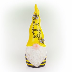 lpine Corporation 12"H "Bee Yourself" Indoor/Outdoor Garden Gnome Statue, Yellow/Black