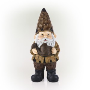 Alpine Corporation 16"H Indoor/Outdoor Garden Gnome with Watering Can Statue, Brown