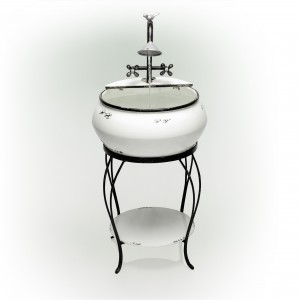32" Antique Metallic White Cylindrical Fountain Sink with Stand