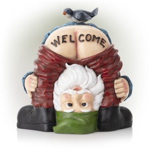 Mooning "Welcome" Gnome with Bird Statue