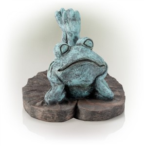 9" Sun-Bathing Bare Back Turquose-Colored Frog Garden Statue