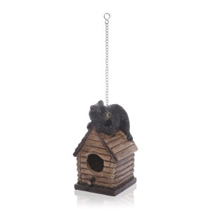 14" Hanging Black Bear Laying on Top of Birdhouse with Back Door