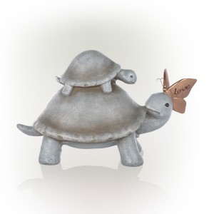 Alpine Corporation 14"L Mother and Baby Turtles with "Love" Butterfly Indoor/Outdoor Decorative Garden Statue