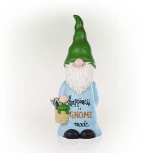 Alpine Corporation 24"H "Happiness is Gnome Made" Indoor/Outdoor Garden Gnome Statue, Green/Blue