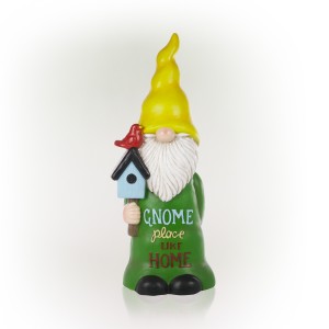 Alpine Corporation 24"H "Gnome Place Like Home" Indoor/Outdoor Garden Gnome Statue, Green/Yellow