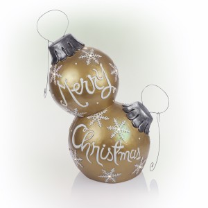 Alpine Corporation Holiday "Merry Christmas" Stacked Ornaments Statue with Color Changing LED Lights, Gold
