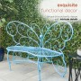 Alpine Corporation 62"L Indoor/Outdoor 2 Person Metal Butterfly Shaped Garden Bench, Blue