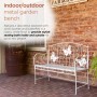 White Metal Garden Bench with Butterfly Backrest