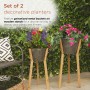 Alpine Corporation Indoor/Outdoor Metal Planters with Wooden Stands and Drainage Holes (Set of 2)
