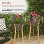 METAL BUCKET PLANTER WITH WOODEN STAND-ASSORTED SET OF 2