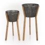 METAL BUCKET PLANTER WITH WOODEN STAND-ASSORTED SET OF 2