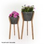 Alpine Corporation Indoor/Outdoor Metal Planters with Wooden Stands and Drainage Holes (Set of 2)