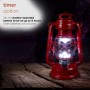 Alpine Corporation 10"H Indoor/Outdoor Metal and Glass Hurricane Lantern with Dimmable LED Lights, Red