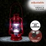 Alpine Corporation 10"H Indoor/Outdoor Metal and Glass Hurricane Lantern with Dimmable LED Lights, Red