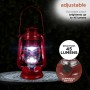 Alpine Corporation 10"H Indoor/Outdoor Metal and Glass Hurricane Lantern with Dimmable LED Lights, Red