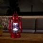 Alpine Corporation 10"H Indoor/Outdoor Metal and Glass Hurricane Lantern with Dimmable LED Lights, Red