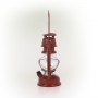 Alpine Corporation 10"H Indoor/Outdoor Metal and Glass Hurricane Lantern with Dimmable LED Lights, Red
