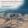 36" LIGHT BLUE FEATHERED PEACOCK BISTRO SET WITH RUSTIC FINISH 