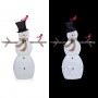 Alpine Corporation Large White Mesh Snowman Decoration with Bird Accents and LED Lights