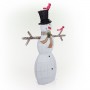 Alpine Corporation Large White Mesh Snowman Decoration with Bird Accents and LED Lights