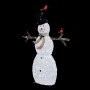 Alpine Corporation Large White Mesh Snowman Decoration with Bird Accents and LED Lights