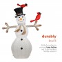 Alpine Corporation 74"H Outdoor Mesh Snowman Lawn Decoration with Red Birds and White LED Lights