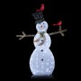 Alpine Corporation 74"H Outdoor Mesh Snowman Lawn Decoration with Red Birds and White LED Lights