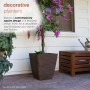 17" BROWN TEXTURED STONE-LOOK SQUARED PLANTERS-SET OF 2 -LG