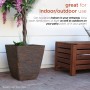 17" BROWN TEXTURED STONE-LOOK SQUARED PLANTERS-SET OF 2 -LG