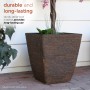 17" BROWN TEXTURED STONE-LOOK SQUARED PLANTERS-SET OF 2 -LG