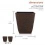 14" BROWN TEXTURED STONE-LOOK SQUARED PLANTERS-SET OF 2-MED