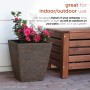 14" BROWN TEXTURED STONE-LOOK SQUARED PLANTERS-SET OF 2-MED