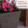 14" BROWN TEXTURED STONE-LOOK SQUARED PLANTERS-SET OF 2-MED