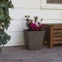 14" BROWN TEXTURED STONE-LOOK SQUARED PLANTERS-SET OF 2-MED