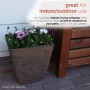 11" BROWN TEXTURED STONE-LOOK SQUARED PLANTERS-SET OF 2 -SM 