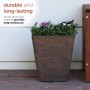 11" BROWN TEXTURED STONE-LOOK SQUARED PLANTERS-SET OF 2 -SM 