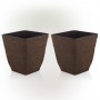 11" BROWN TEXTURED STONE-LOOK SQUARED PLANTERS-SET OF 2 -SM 