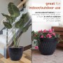 BLACK STONE-LOOK DIAMOND DESIGN PLANTER W/DRAINAGE-SET OF 2