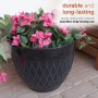 BLACK STONE-LOOK DIAMOND DESIGN PLANTER W/DRAINAGE-SET OF 2