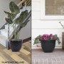 BLACK STONE-LOOK DIAMOND DESIGN PLANTER W/DRAINAGE-SET OF 2