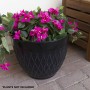 BLACK STONE-LOOK DIAMOND DESIGN PLANTER W/DRAINAGE-SET OF 2