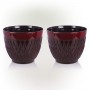 RED STONE-LOOK DIAMOND DESIGN PLANTER W/DRAINAGE-SET OF 2