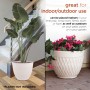 WHITE STONE-LOOK DIAMOND DESIGN PLANTER W/DRAINAGE-SET OF 2 