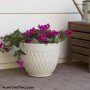 WHITE STONE-LOOK DIAMOND DESIGN PLANTER W/DRAINAGE-SET OF 2 