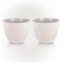 WHITE STONE-LOOK DIAMOND DESIGN PLANTER W/DRAINAGE-SET OF 2 