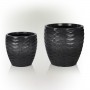 GRAY VASE PLANTER WITH ETCHED WAVES - SET OF 2 